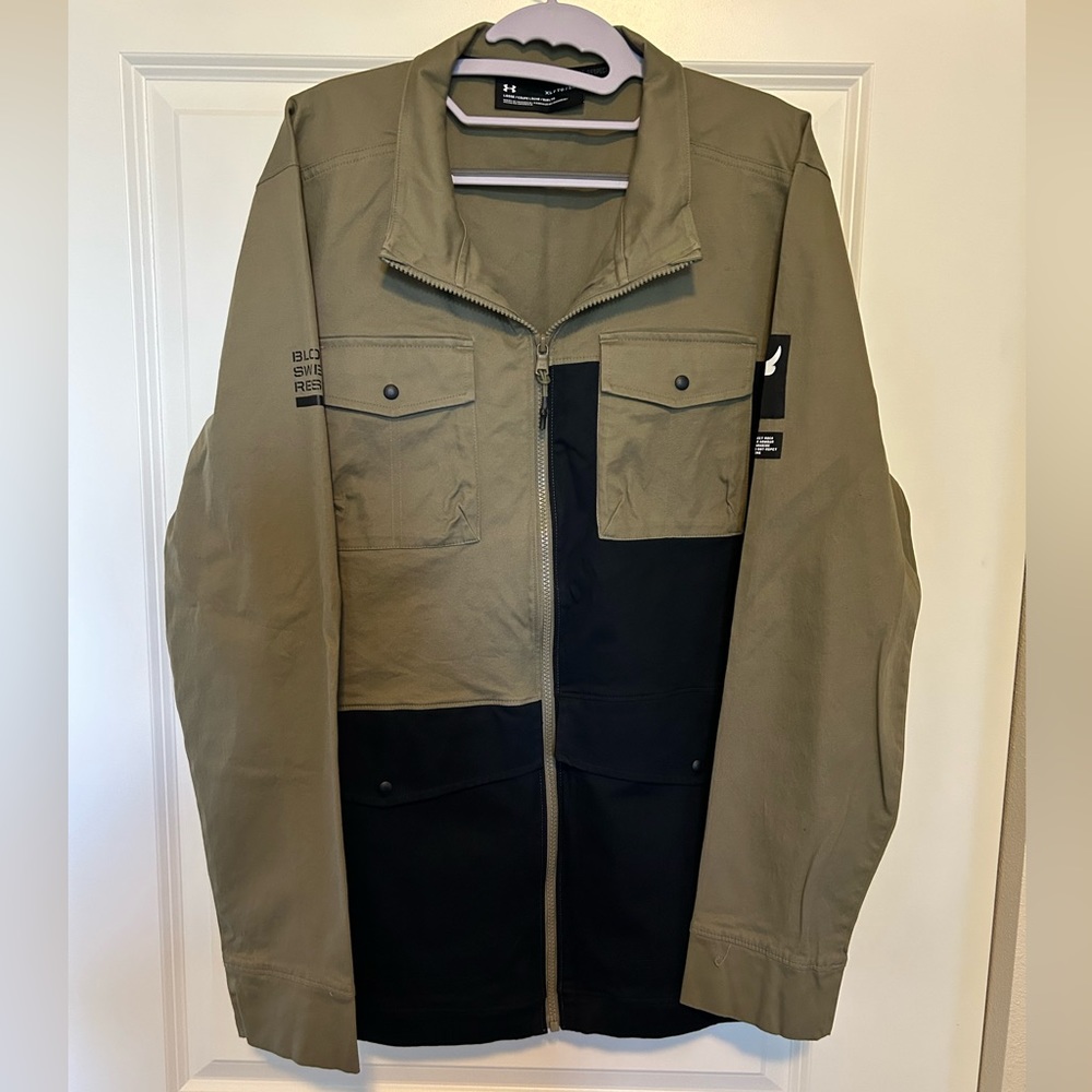 Under Armour Project Rock Jacket Mens Medium Full Zip Woven Green, XL